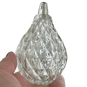 Vtg Romanian Pear Sugar Candy Trinket Box with Lid Diamond Clear Crystal Glass